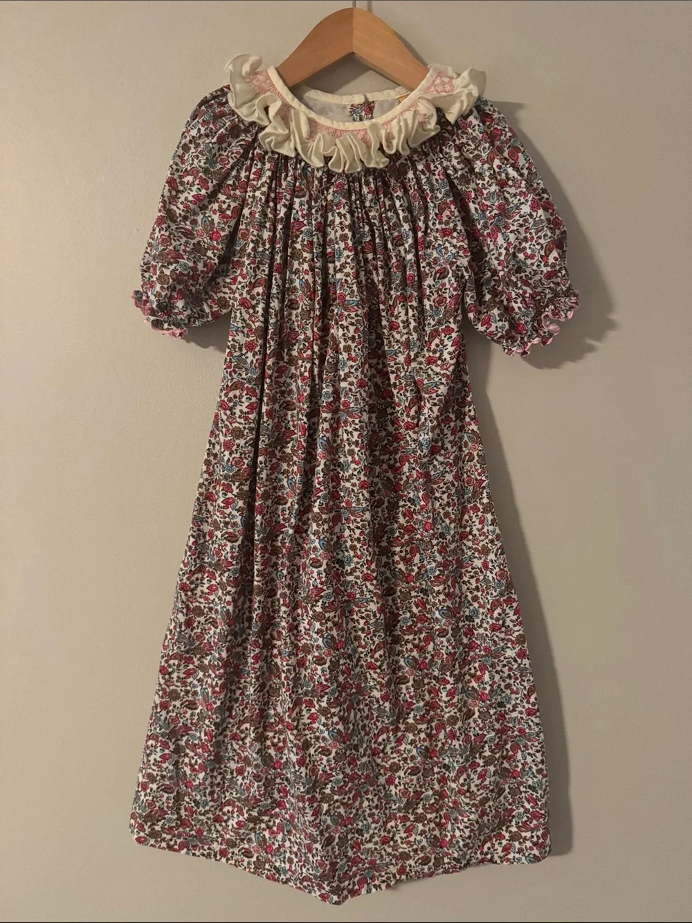 Floral Ruffled Collar Smock Dress - Pink & Green
